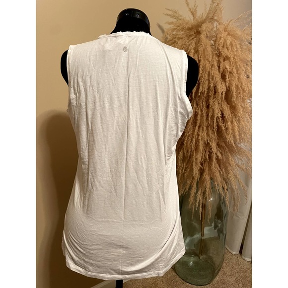 CRZ YOGA White Pima Cotton Sleeveless Long Tank Tee T-Shirt Size L - Picture 7 of 9